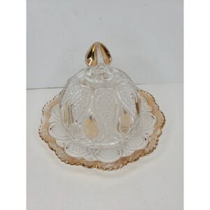 Antique Covered Butter Dish EAPG Glass & Gold New Jersey Pattern Loops & Droops